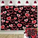 Red Heart 2000s Backdrop Banner Black and RedSweet Y2K Photography Background Early 2000s Party Decorations Photo Banner Props Supplies 7x5FT