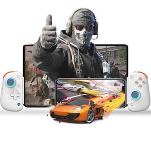 Koiiko Wireless Controller D8 Pro for 13in iPad, Tablet, iOS/Android/PC/Switch/PS4, 7-color RGB, Mobile Cloud Game, Streaming on PS/Xbox/PC Console, iPhone 16/15/14, Hall Effects Joysticks (white)