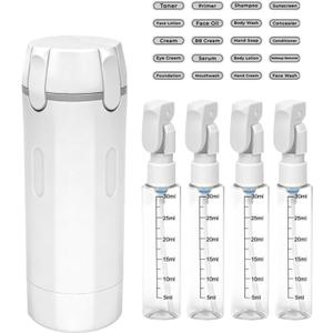 4 in 1 Travel Dispenser, 4 Pack 30ML Travel Bottles for Toiletries, Leak Proof Travel Size Containers, Portable for Shampoo Lotion Conditioner Cream (White)