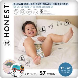 The Honest Company Clean Conscious Training Pants for Sensitive Skin | Hypoallergenic, Fragrance Free | Rompin' & Stompin' + Diggin' It | Size 3T/4T (32-40 lbs), 57 Count