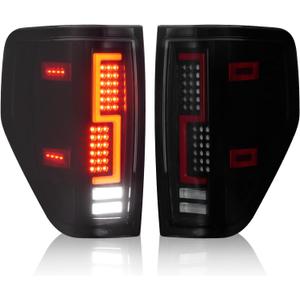 Tail Lights Assembly [LED Kit] Compatible with Ford F150 2009-2014, Taillights Brake Lamps Set (Only fit Fleetside Bed Model), Black Housing Smoked Lens