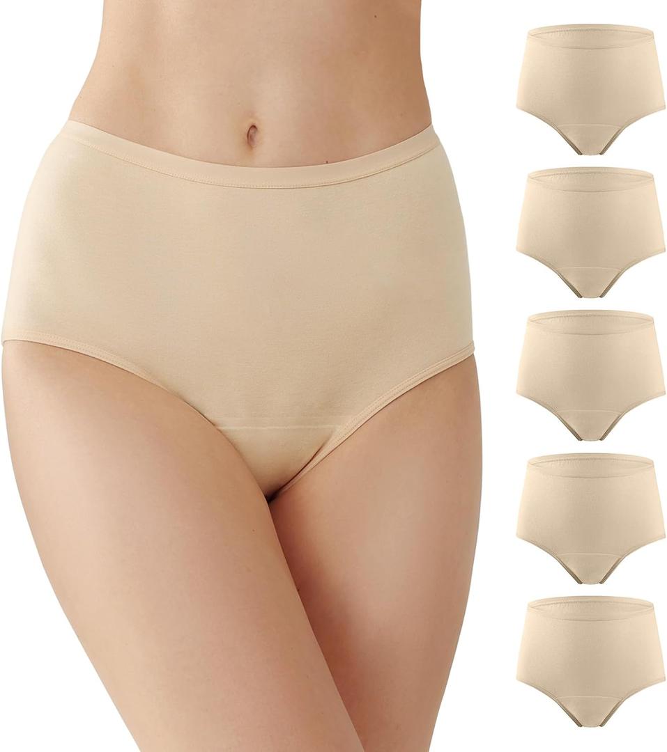 BATTEWA Incontinence Underwear for Women Washable, Leak Proof Underwear High Waist Cotton,Bladder Leakage 50ML (5Beige, Large, 5 Pack)