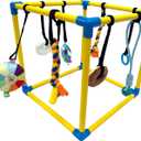 Dewonch Puppy Play Gym with 8 Hanging Toys, Small Dogs Indoor Jungle Gym, PVC Frame with Bungee Straps Enrichment Activity Center