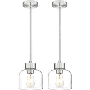 2-Pack Pendant Lights Kitchen Island, 7" Brushed Nickel Hanging Lights Fixtures with Clear Glass Shade, Modern Kitchen Pendant Lighting Over Island for Dining Room, AD-24024-1P2-SN