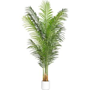 Artificial Palm Tree 6Ft Faux Silk Green Realistic Decorative Tall Fake Potted Plants Artificial for Bedroom Living Room Office Home Decor Indoor Outdoor (5ft 11in)