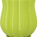 Ceramic Planter, 4.7 4.7 5.4 Inches Plant Pot with Drainage Hole and Saucer, Indoor Outdoor Planter Flower Pots, Green Pot for Plants