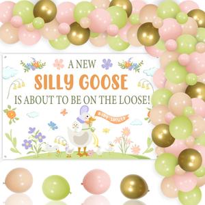 Silly Goose Baby Shower Decorations A New Silly Goose Is About To Be On The Loose Backdrop Banner Balloon Garland Kit Cute Goose Floral Gender Reveal Decor Geese Fun Farm Animal Flower Party Supplies