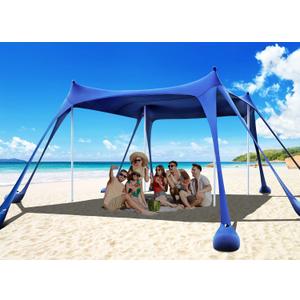 Osoeri Beach Tent, Camping Sun Shelter UPF50+ with 8 Sandbags, Sand Shovels, Ground Pegs & Stability Poles, Outdoor Shade Beach Canopy for Camping Trips, Fishing, Backyard Fun or Picnics