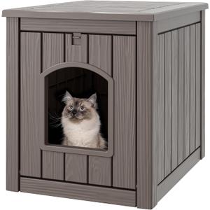 Cat Litter Box Enclosure, Hidden Litter Box with Openable Front Door, Outdoor Cat House Weatherproof, Side Table, Easy to Clean and Assembly, Dark Gray, 23.5"D x 18.5"W x 22.5"H