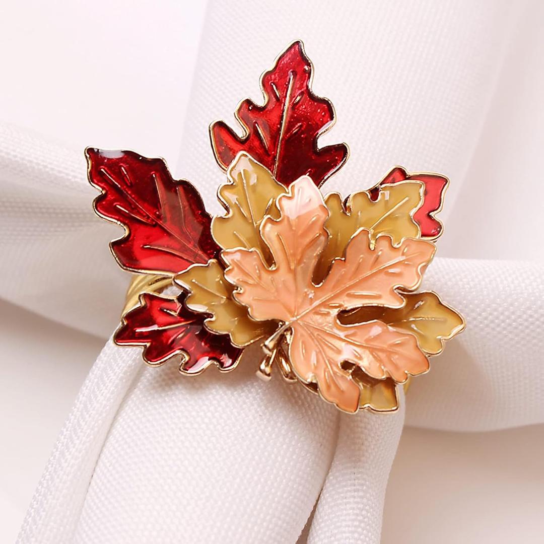 8 Pcs Maple Leaves Napkin Ring, Fall Metal Napkin Ring Holder Maple Leaves Serviette Buckle Holder Autumn Leaf Napkin Buckle for Harvest Season Thanksgiving Fall Decoration (three-color-8pcs)