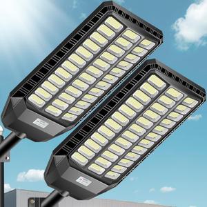 9500W Solar Street Light Outdoor, Commercial Grade Solar Lights Outdoor, IP67 Waterproof Parking Lot Lights Dusk to Dawn LED Security Flood Light Motion Sensor with Remote Control, 2 Pack