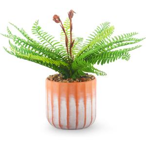 Artificial 21 Fronds Boston Ferns with Pot for Home and Outdoor Decor, Large Faux Fern Plants Decoration for Office & Living Room, Patio, Garden, Suitable for Christmas Decor (Pink & White Pot)