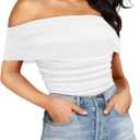 SAUNGKUAI Women's Sexy Off Shoulder Mesh Sleeveless Bodysuit Double Lined Tshirt Leotard Thong Body Suits Outfits