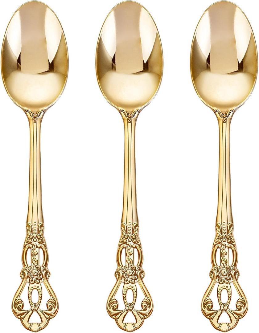 75PCS Gold Plastic Spoons - Gold Spoons Disposable - 8.1 Inch Heavy Duty Plastic Silverware - Heavyweight Elegant Disposable Utensils for Catering, Parties, Dinners, Weddings
