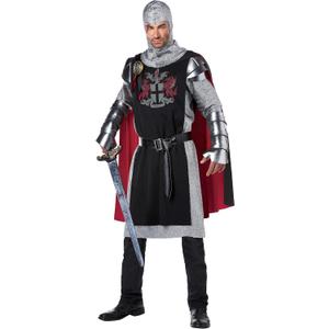 Men's Medieval Knight Costume (Large/X-Large, Black, Silver, Red)