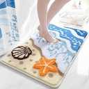 Coastal Bathroom Rugs Beach Ocean Wave Bath Mat Nautical Rug, Cute Colorful B...
