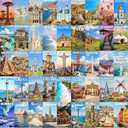 Travel Puzzle Jigsaw Puzzles for Adults 1000 Pieces, 63 World Wonders Travel City Jigsaw Puzzle Colorful Wall Art Decor, 5 inches by 10 inches