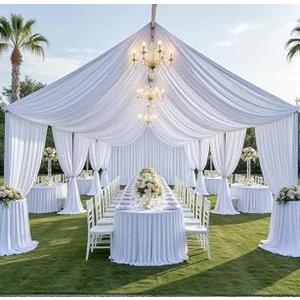 10 Panels 5ft(W) x 20ft(H) White Ceiling Drapes for Wedding Parties – 20 FT Extra Long Thick Polyester Wrinkle-Free Drapery Tent Decor Decorations for Birthday Party Ceremony Stage Swag