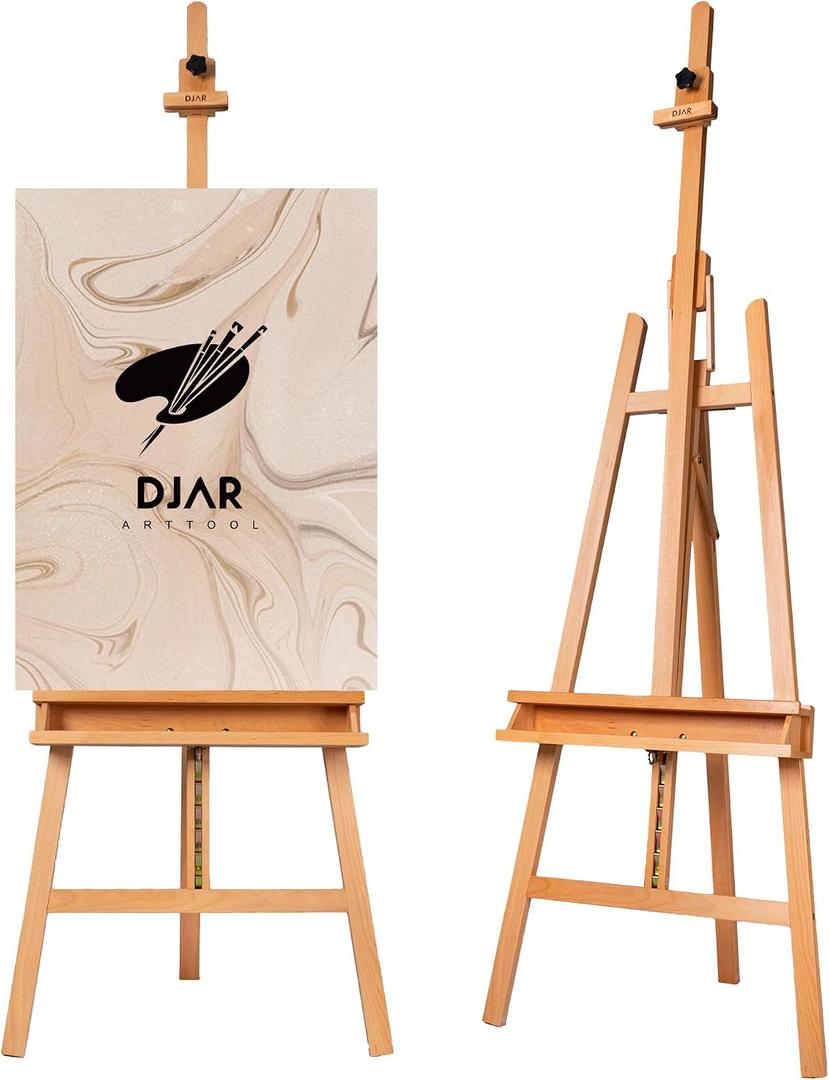 DJAR Art Easel Stand for Painting, Solid Beech Wood Adjustable Large Studio Floor Easel with Storage Tray for Adults Students, Hold Canvas up to 49", Natural