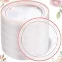 bUCLA 100PCS Clear Rose Gold Plastic Plates Disposable - Heavy Duty 6.25 Inch Clear Plastic Dessert Plates with Rose Gold Trim - Ideal for Party, Wedding & Mother's Day