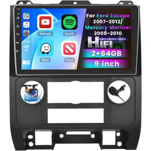 Roinvou Car Radio for Ford Escape 07-12/Mercury Mariner 08-10/Mazda Tribute 08-12, [2G+64G] 9 Inch Android 13 IPS Touch Screen with Wireless Carplay/Android Auto, HiFi + Backup Camera