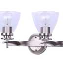 New Yorker 2 Light Wall Vanity Fixture Brushed Nickel Finish with Clear Glass Shades Damp Rated Up or Down Wall Mount