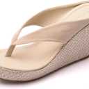 Crystal Queen Women Beach Sandals Platform Wedges Sandals High Heels Wedges Slippers Flip Flops White Flip Flops Plus Size (7, Beige)