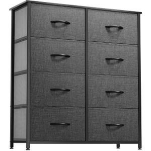 DWVO Dresser for Bedroom, Fabric Dresser with 8 Drawers, Chest of Drawers for Closet, Living Room (Black Grey)