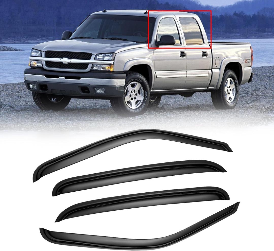 Window Visors for 01-07 Chevy Silverado/GMC Sierra, Rain Guards Vent Deflector Shade Smoke for 00-06 Chevy Suburban/GMC Yukon XL, 02-06 Cadillac Escalade/Chevy Avalanche for Crew Cab, 4PCS