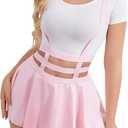 Avidlove Women Sexy Skirt Pleated Mini Skirt Suspender Skirt A-Line Short Braces Skirt (Medium, Pink)