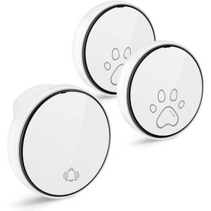 Comsmart Smart Wireless Dog Door Bell, Doggie Doorbell for Pet Potty Training Communication Go Outside Press Button with 38 Melodies 4 Volume Levels LED Flash (1 Receiver & 2 Transmitter), White