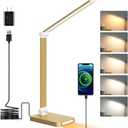 LED Desk Lamp with USB Ports,Touch Desk Lamps for Home Office with 5 Color Modes,3 Brightness Desk Light with Small Night Light,Reading Lamp Table Lamp for Bedroom Bedside Study Gold with Adapter
