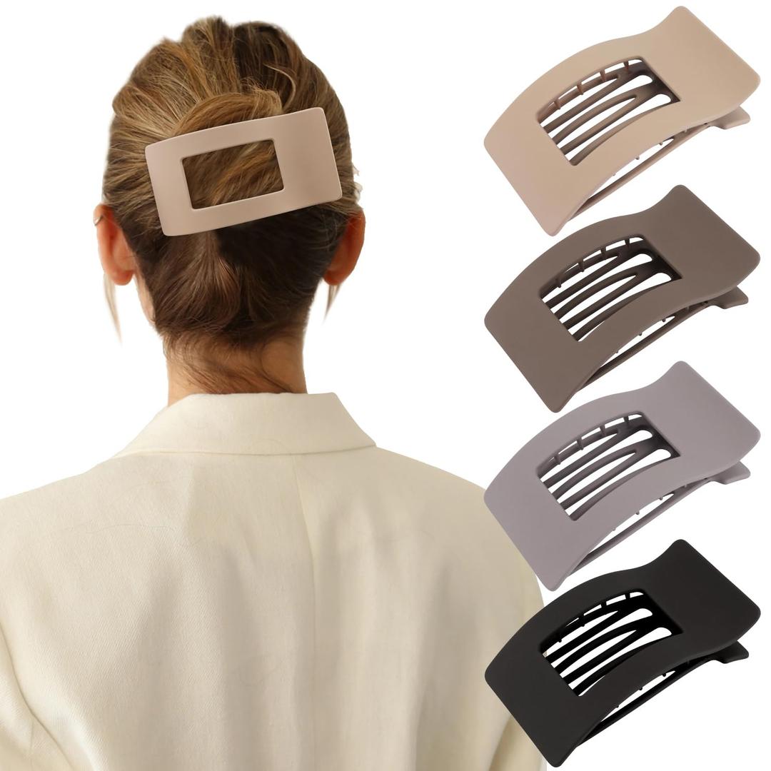 Velscrun Flat Hair Clips for Women Girls, Matte Lay Flat Claw Clips, Strong Hold Large Side Hair Clip All Hair Types, French Duck Billed Hair Jaw Claw Clip, Non Slip Grip for Daily Styling Brown