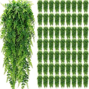Geosar 64 Pcs Artificial Hanging Plants 32 Inch Hanging Boston Ferns Plastic Fake Plants for Wall Room Garden Wedding Garland Indoor Outdoor Decoration, No Basket