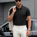 MAGCOMSEN Men's Polo Shirts Short Sleeve Cotton Pique 3 Button Classic Fit Casual T-Shirt Performance Golf Shirts (Black, M)