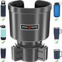 Upgraded Car Cup Holder Expander Adapter with Offset Adjustable Base, Compatible with Yeti 14/24/36/46oz Ramblers, Hydro Flasks 32/40oz, Other Large Bottles Mugs in 3.4inches-4.0inches, Silver 1 Pack