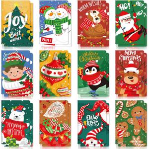 Faccito 48 Pcs Christmas Notepad Mini Notebooks Holiday Note Pads Bulk 12 Designs Small Memo Notepads Merry Christmas Theme Pocket Notebooks for Kids Xmas Classroom Office Favors Goodie Bag Fillers