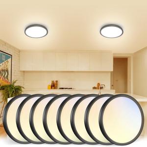 VOLISUN 8Pack 5CCT LED Flush Mount Ceiling Light, 7 inch Dimmable Ultra-Thin LED Ceiling Light Fixture, 3000K-6500K Selectable, 15W LED Ceiling Lights for Bedroom, Kitchen, Closet and Hallway (Black)