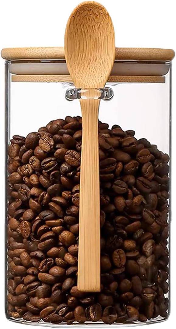 CNWSGEM Sugar Bowls Sugar Container 25.36 FL OZ Glass Coffee Canister Airtight Food Storage Jar with Lid and Spoon Candy Jar Coffee Bar Accessories Storage Beans Powder (Cylindrical)