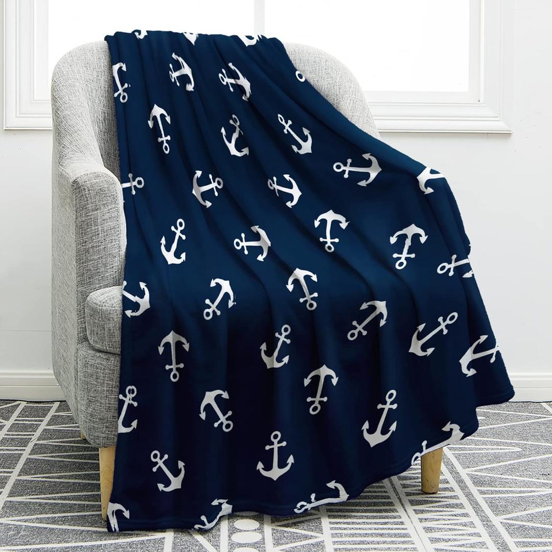 Jekeno Nautical Anchor Blanket Gifts for Men Women Kids Boys Birthday Christmas for Dad Husband Son Fathers Day Presents Sea Adventure Ocean Theme Navy Throw Blankets Dark Blue 50"x60" (Color6)