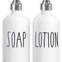 MOMEEMO Hand Soap Dispenser for Bathroom, Soap and Lotion Dispenser Set with Silver Metal Pump, Suitable for Farmhouse Bathroom Decor. (White & Silver)