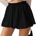 COZYPOIN Womens Bubble Skirt Boho Elastic High Waisted Cute Ruffle Puffy Balloon Shorts Y2K Going Out Mini Skorts Pockets(Black-XL)