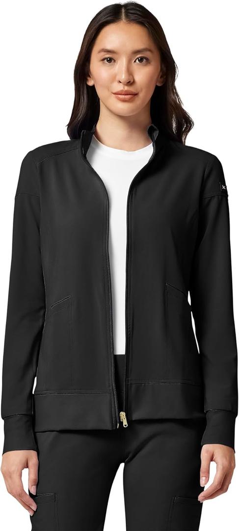Cherokee Womens Zip Front Scrub Jacket, 2 Pockets, Princess Seams, Moisture Wicking, 360 Stretch Fabric - CK303, 2XL