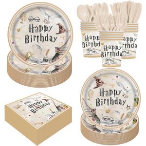 140PCS Birthday Party Paper Plates Napkins Paper Cups Dessert Plates Kids Boys Birthday Decorations Set for 20 Guests