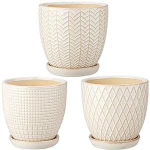 Oairse 4 inches Ceramic Planter Pots  Set of 2 Small Round Flower Pots with Drainage Hole and Ceramic Tray for Succulents Cactus Indoor Outdoor Garden Home Windowsill