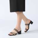 Athlefit Women's Strappy Block Chunky Heels Fashion Square Open Toe Slip On Heeled Sandals 7.5