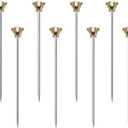 Stainless Steel Cocktail Picks Crown,Metal Martini Sticks,Fruits Toothpicks,Reusable Garnish Skewer Drinks Sandwiches Appetizers Olives Fruits Barbecue Snacks of 8 Pieces (Glod)