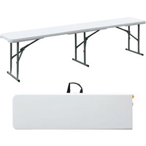 Folding Bench, 6FT Plastic Foldable Bench with Handles, Outdoor Portable Stackable Bench for Party Camping and Picnic, White (6FT - 1 QTY)