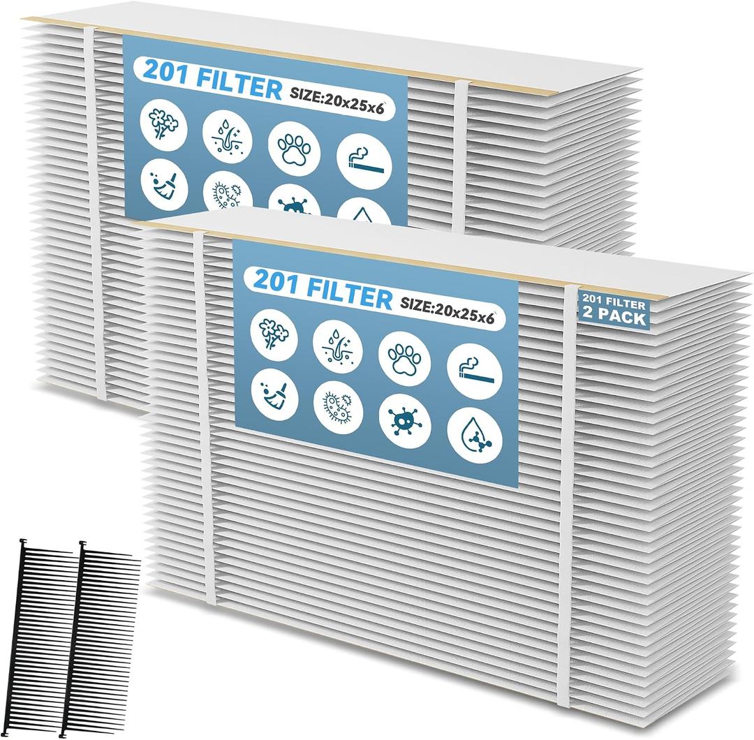 201 Replacement Filter Compatible with Aprilaire 2200, 2250 Space Gard 2200 Whole House Air Purifiers and X0445, 20x25x6 MERV 10 Air Filter 2Pack + 2Pack Pleat Spacers (Actual Size:20 x 24.2 X 5.8 in)