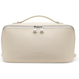 EACHY Makeup Bag,Large Capacity Travel Makeup Bag,Waterproof Portable Open Flat Toiletry Bag Cosmetic Bag with Divider and Handle (White)